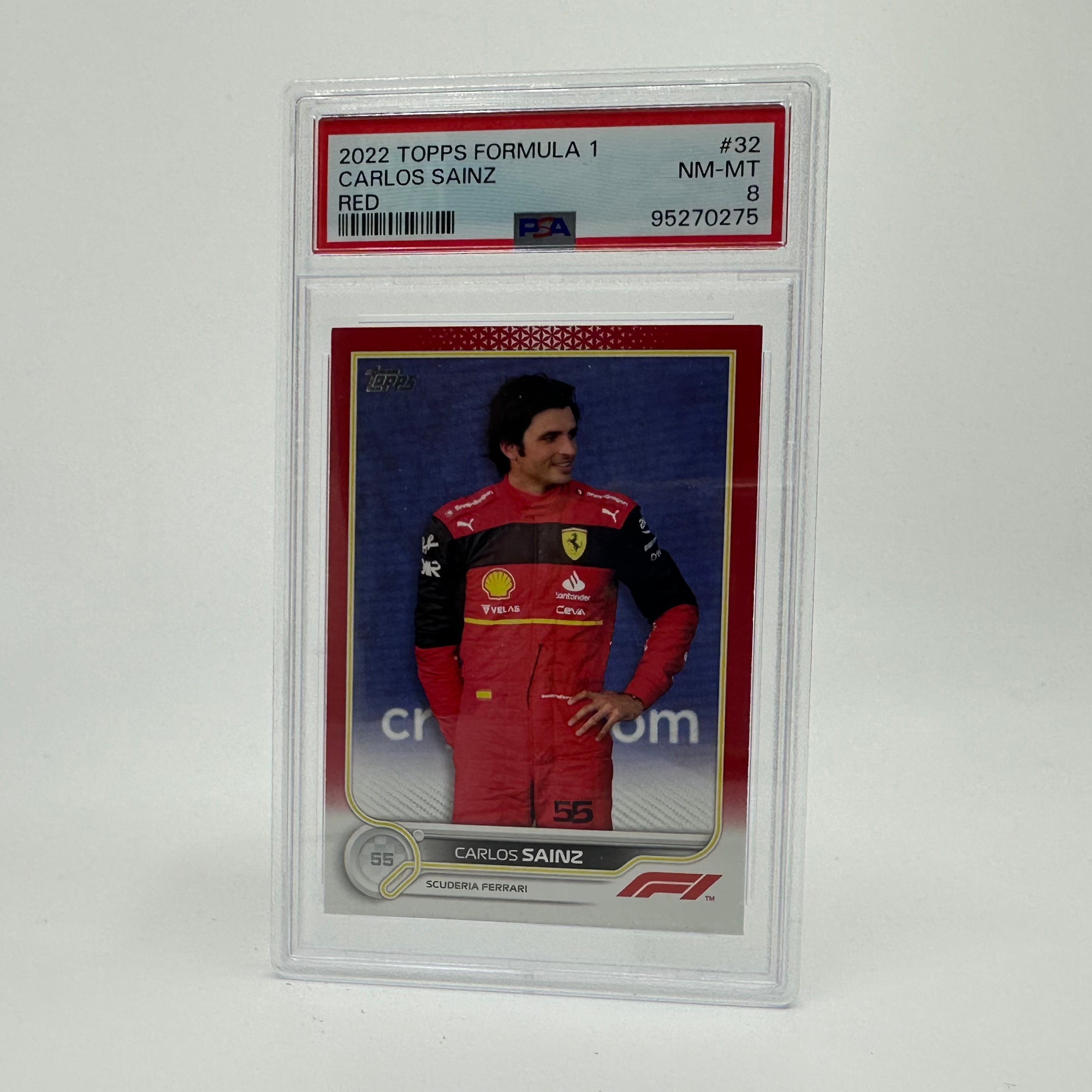 PSA 8 Graded 2022 Topps Formula 1 Carlos Sainz #32 Red Card - Rare Collectible for F1 Fans, Perfect for Display & Trading