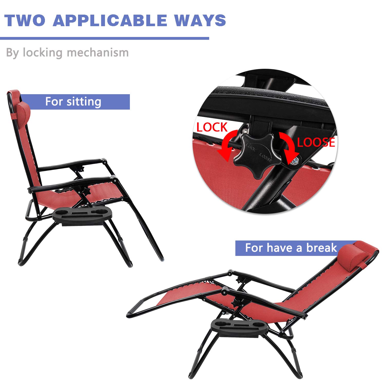 **Homall Zero Gravity Reclining Chair - Patio, Lawn, Poolside & Beach Lounge Chair with Cup Holder & Pillows, Foldable for Outdoor Relaxation - Set of 2 (Red) - Perfect for Backyard, Camping & Vacation**