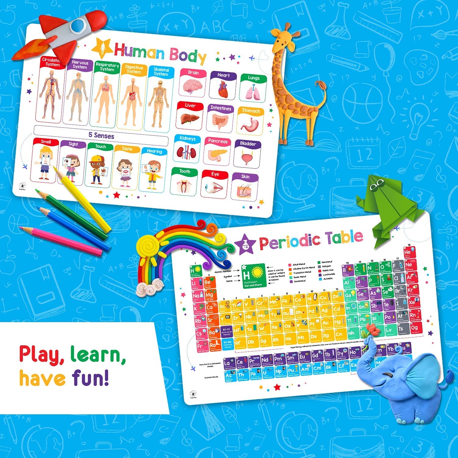 10 Pack Kids Placemats - 2 Sets of 5 Simply Magic Non-Slip Place Mats for Children | Perfect for Dining, Crafts & Learning Activities at Home or School