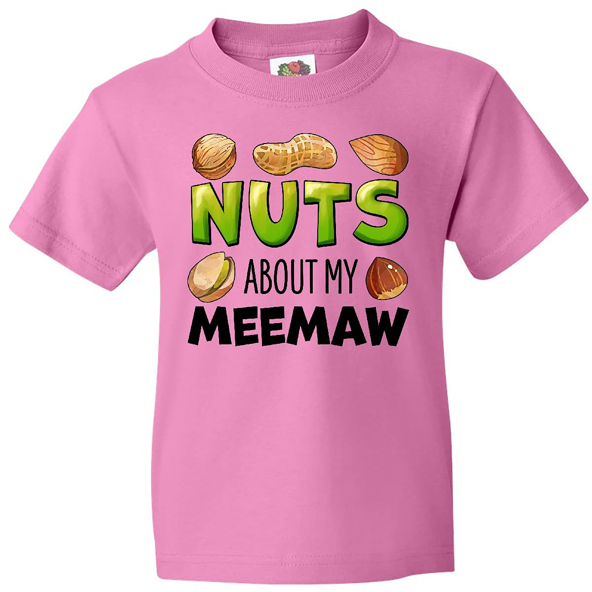 Inktastic 'Nuts About My Meemaw' Peanut Almond Pistachio Graphic Youth T-Shirt | Funny Family Gift for Grandmothers Day | Casual Wear for Kids & Teens