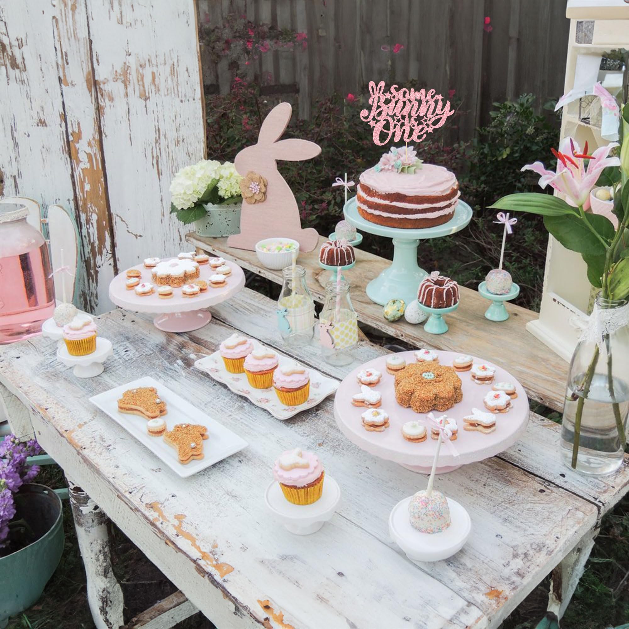 Gyufise Pink Glitter Some Bunny Is One Cake Topper - Easter Cake Decorations for 1st Birthday Party, Baby Shower & Spring Celebrations - Perfect for Boys & Girls Birthday Decor, Easter Theme Parties & Special Occasions