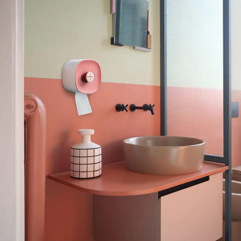 Wall Mounted Tissue Box Holder - Punch-Free Installation, Waterproof Bathroom Organizer for Toilet Paper Rolls & Cleansing Towels (Pink) - Perfect for Small Bathrooms, RVs & Powder Rooms