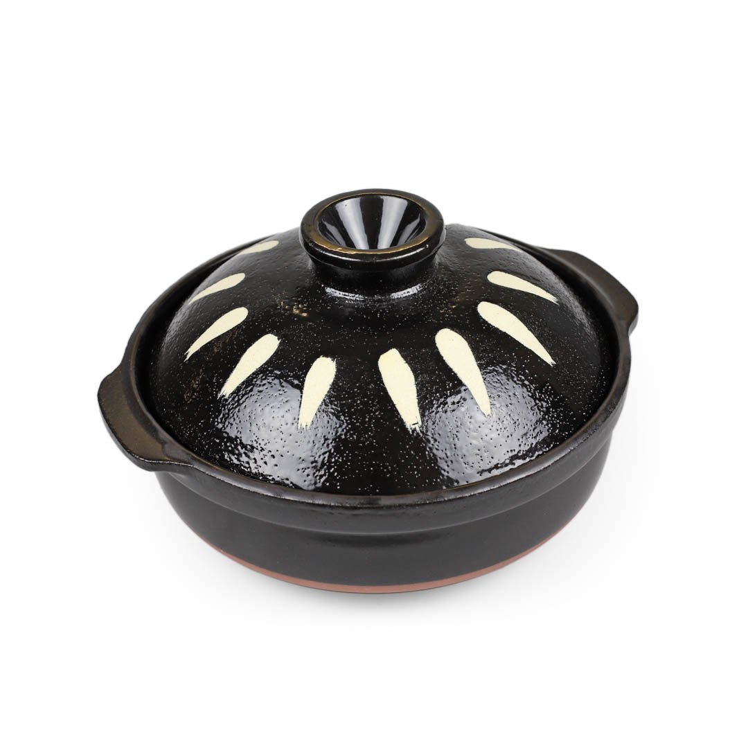 Premium Black Tokusa Ceramic Coated Donabe Pot - 37 fl oz (1.1L) Traditional Japanese Earthenware for Hot Pot, Stews & Rice Cooking - 6.7