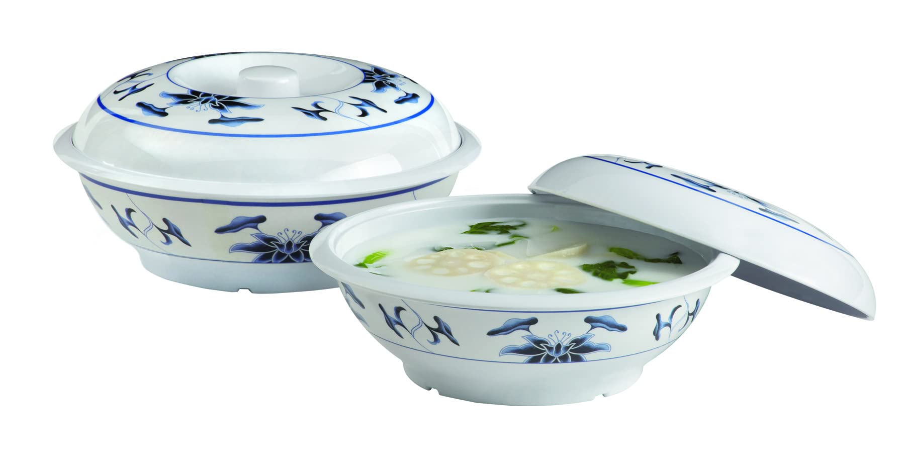 G.E.T. KT-050-B Melamine Bowls with Lids - 12-Pack White 70oz 10-inch Water Lily Collection - Perfect for Parties, Picnics & Food Storage