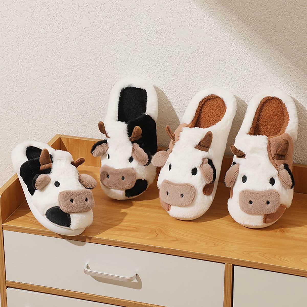 Women's Cute Cow Slippers - Warm Winter Animal House Shoes with Fluffy Soft Fur | Perfect for Indoor Comfort, Gifts & Kawaii Homewear