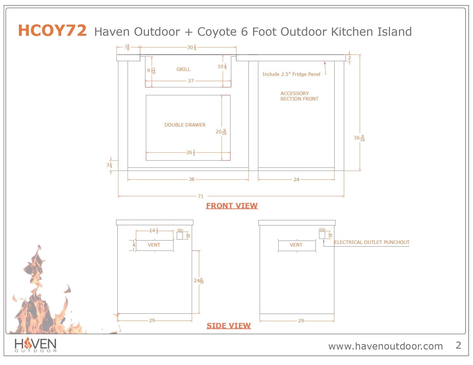 Haven 6 Ft. Outdoor Kitchen Island with Coyote Trash Center, 30 Inch S Series Gas Grill & Double Access Door - Perfect for Backyard BBQs, Patio Entertaining & Outdoor Cooking