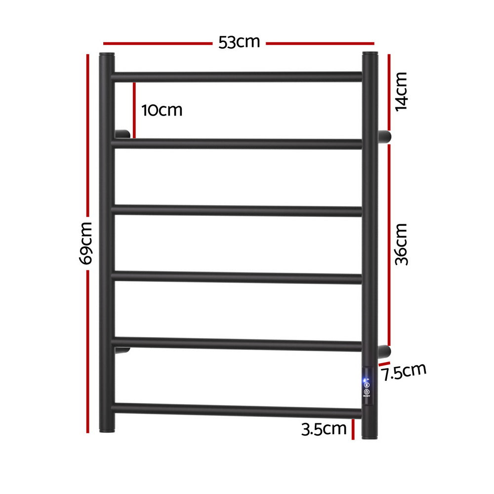 Devanti 6-Bar Electric Heated Towel Rail with Digital Timer - Bathroom Towel Warmer & Heater for Spa, Luxury Home, Hotel Use