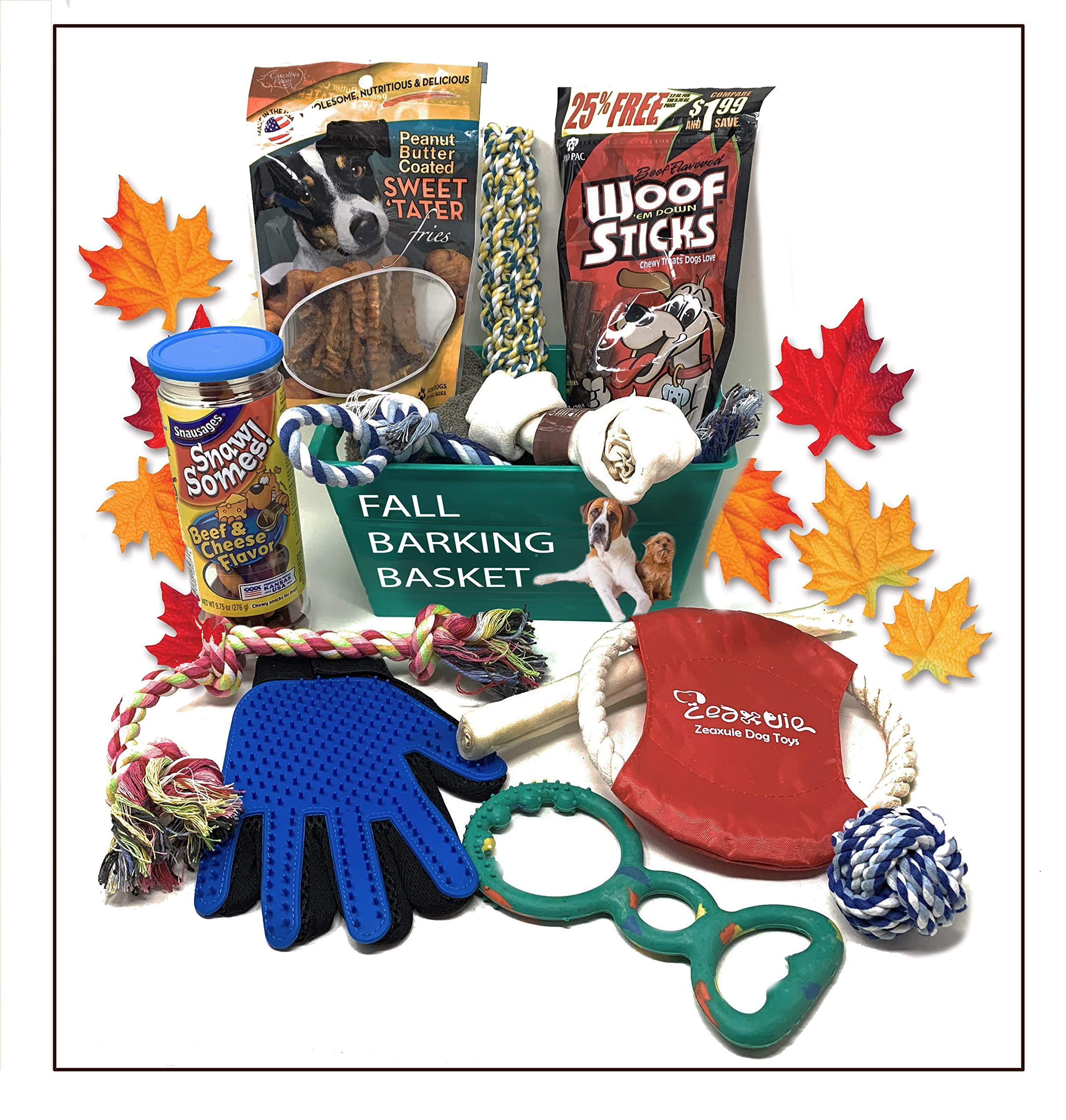 Premium 13-Piece Fall Gift Basket for Large Dogs - Healthy Treats, Fun Toys & Wellness Essentials - Perfect for Hanukkah, Birthdays, Get Well & Holidays - Ideal for Spoiling Your Fur Baby at Home or Outdoor Adventures