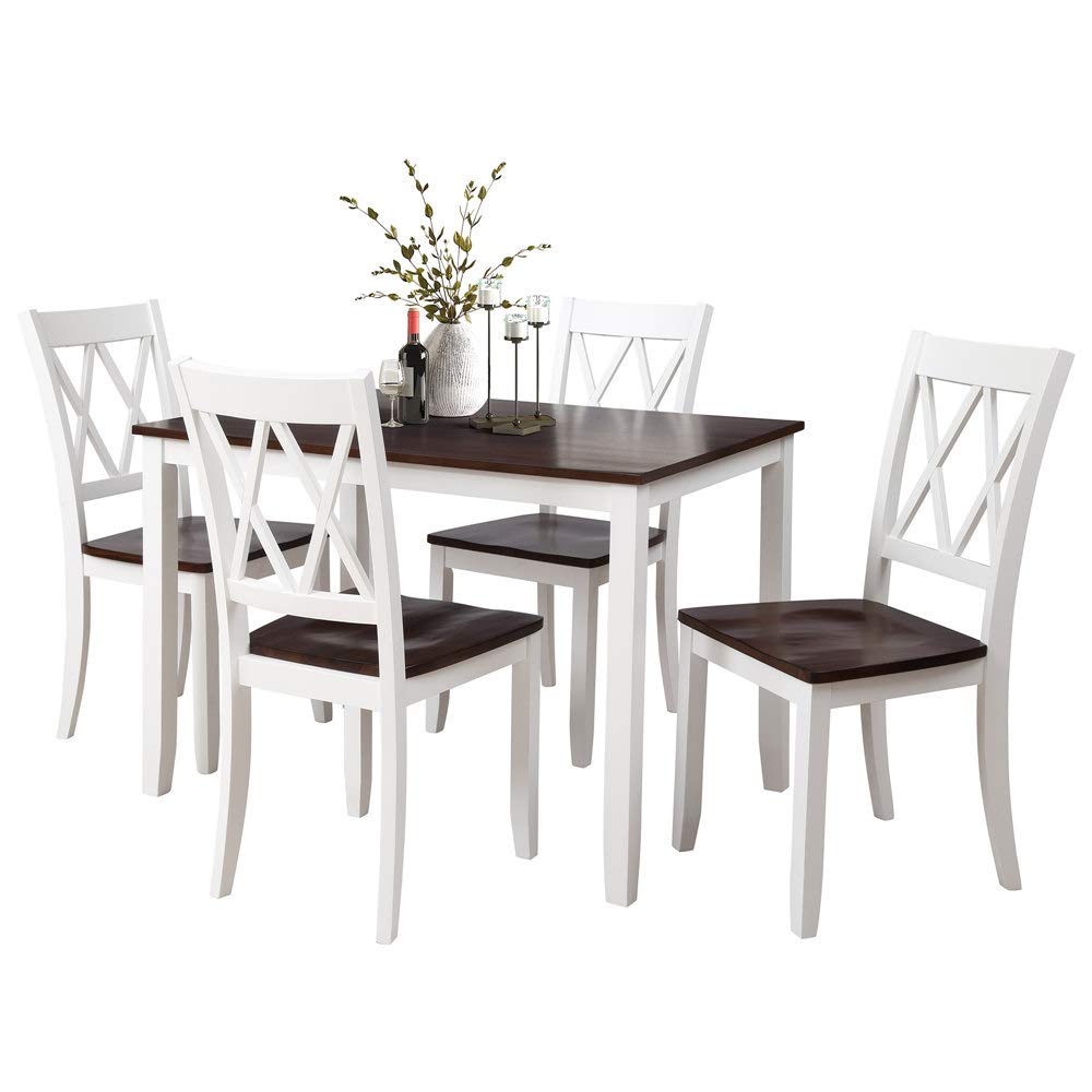 YYAO 5-Piece Solid Wood Dining Table Set with Cross Back Chairs - Perfect for Kitchen & Dining Room