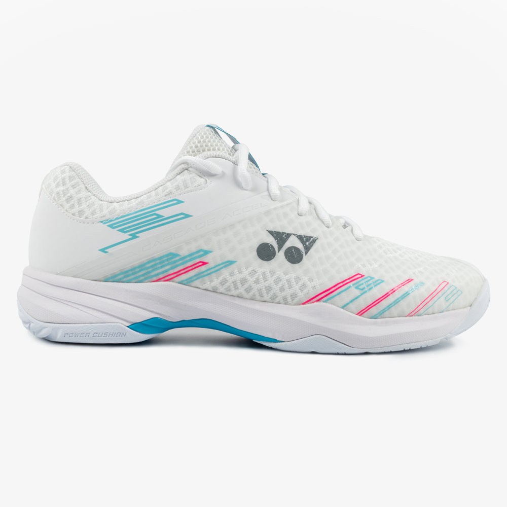 Yonex Cascade Accel Wide Badminton Shoes - White/Sky Blue - Lightweight & Comfortable for Indoor Sports & Training