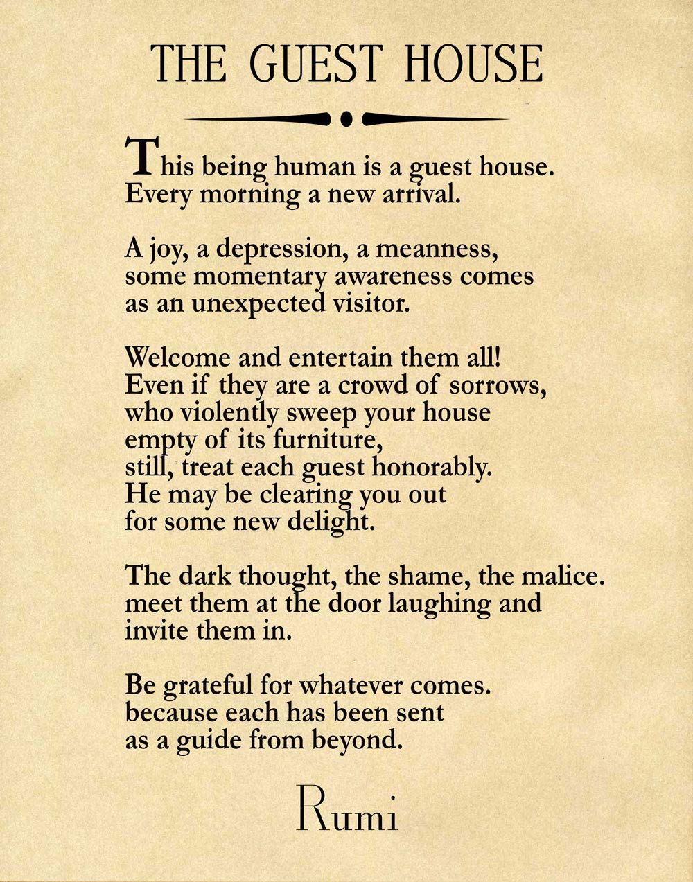 Rumi Poetry Wall Art - The Guest House Poem Quote Print, Inspirational Home Decor for Living Room, Bedroom & Office (20x30 Inches, Parchment Paper) - Perfect for Meditation Spaces & Gift Giving