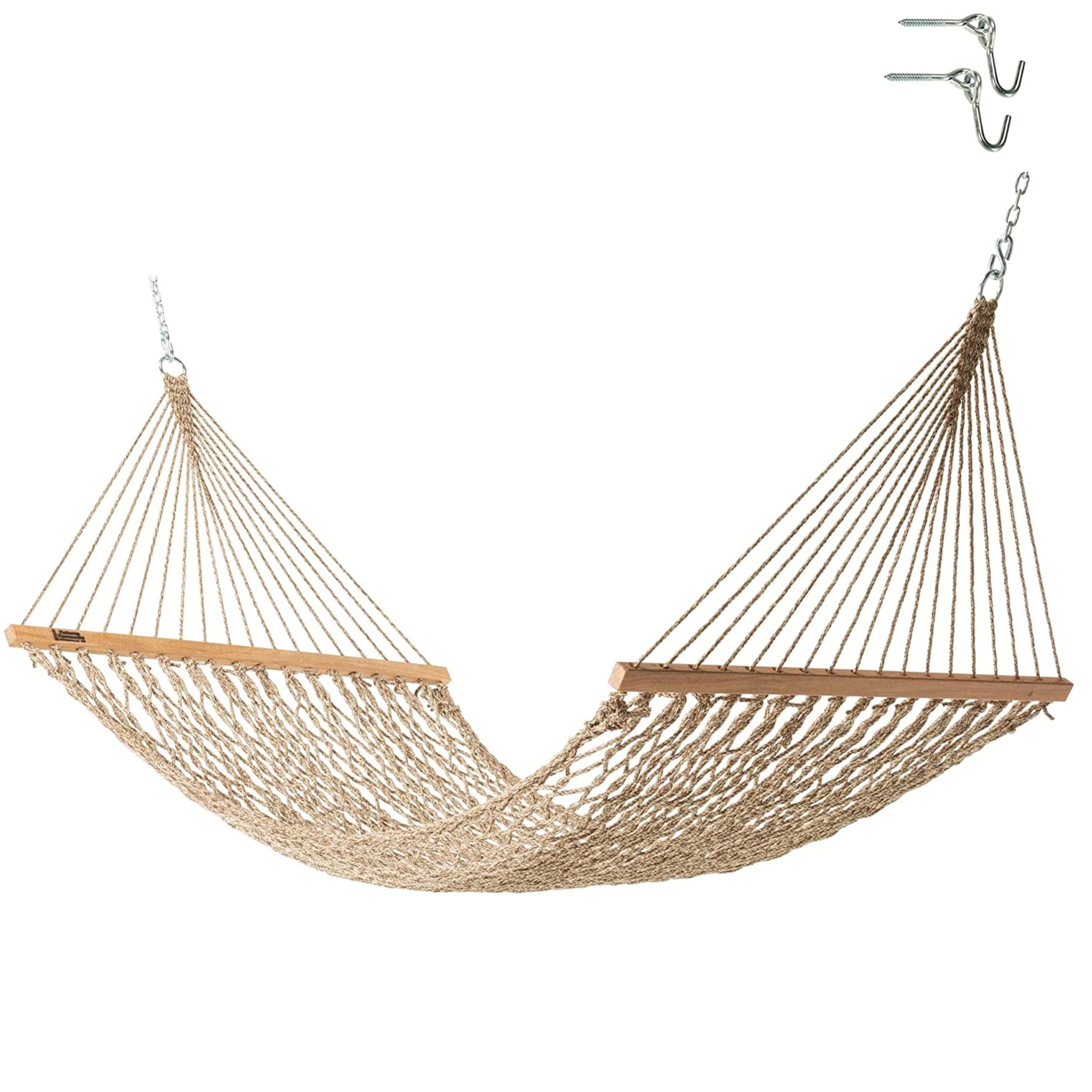 Premium Handwoven Hatteras Hammock - 11ft x 45in Antique Brown Oatmeal Tweed Rope Hammock with Free Extension Chains & Tree Hooks | 450 LB Weight Capacity | Made in USA | Perfect for Backyard, Patio, Beach & Camping Relaxation