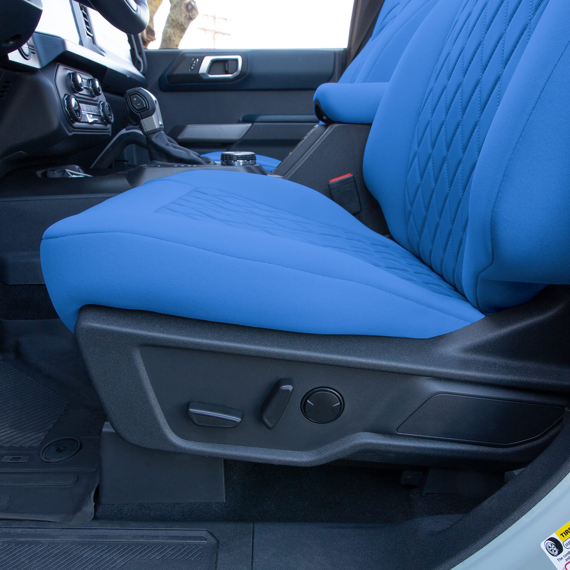 Custom Fit Neoprene Seat Covers for Ford Bronco 2021-2022 - Water Resistant Neosupreme Front Set in Solid Blue | Durable SUV Seat Protectors for Off-Roading & Daily Commute