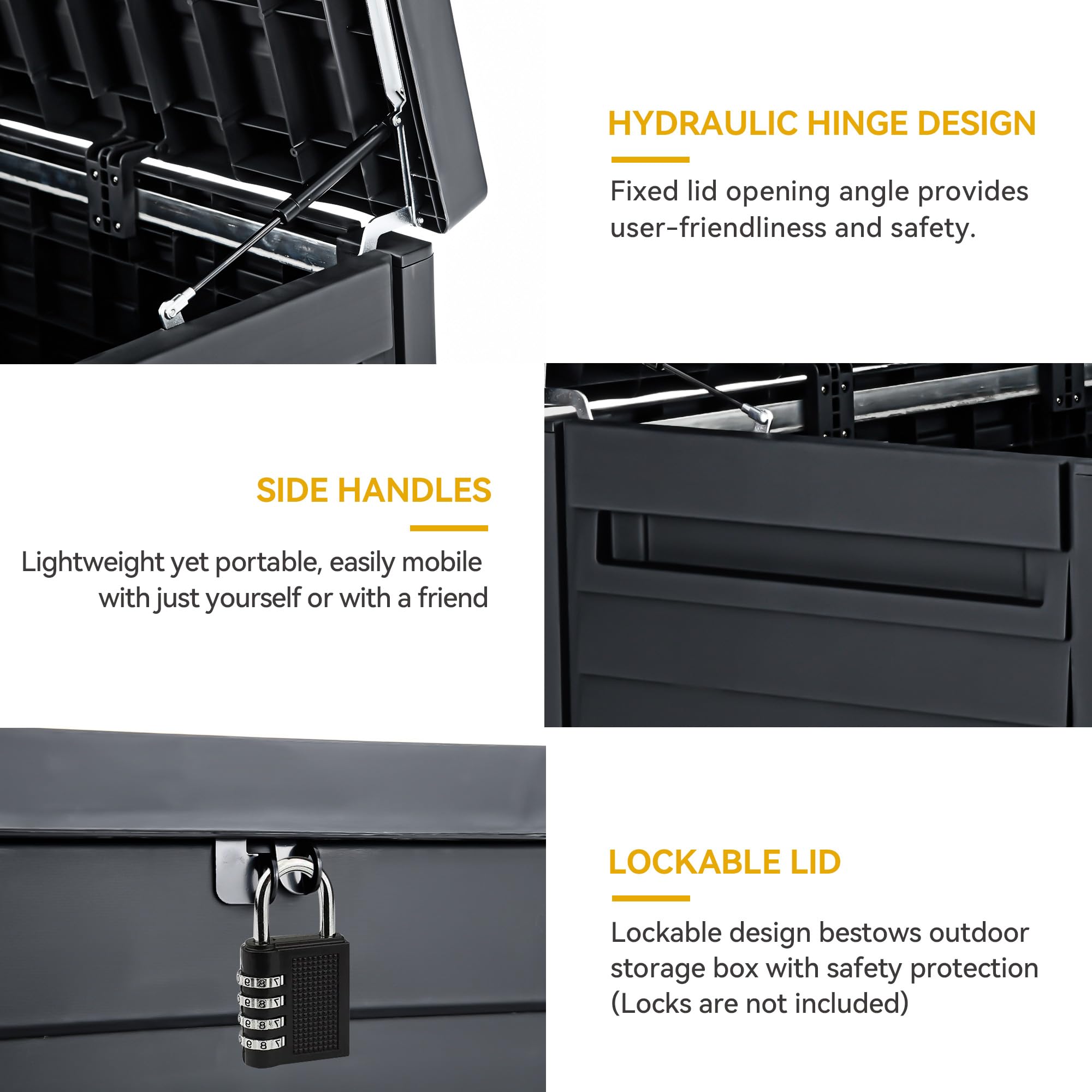 DWVO 120 Gallon Outdoor Storage Deck Box - Waterproof, Lockable Resin Storage Bench for Patio, Garden & Backyard - Durable Black Deck Box for Cushions, Toys & Pool Accessories