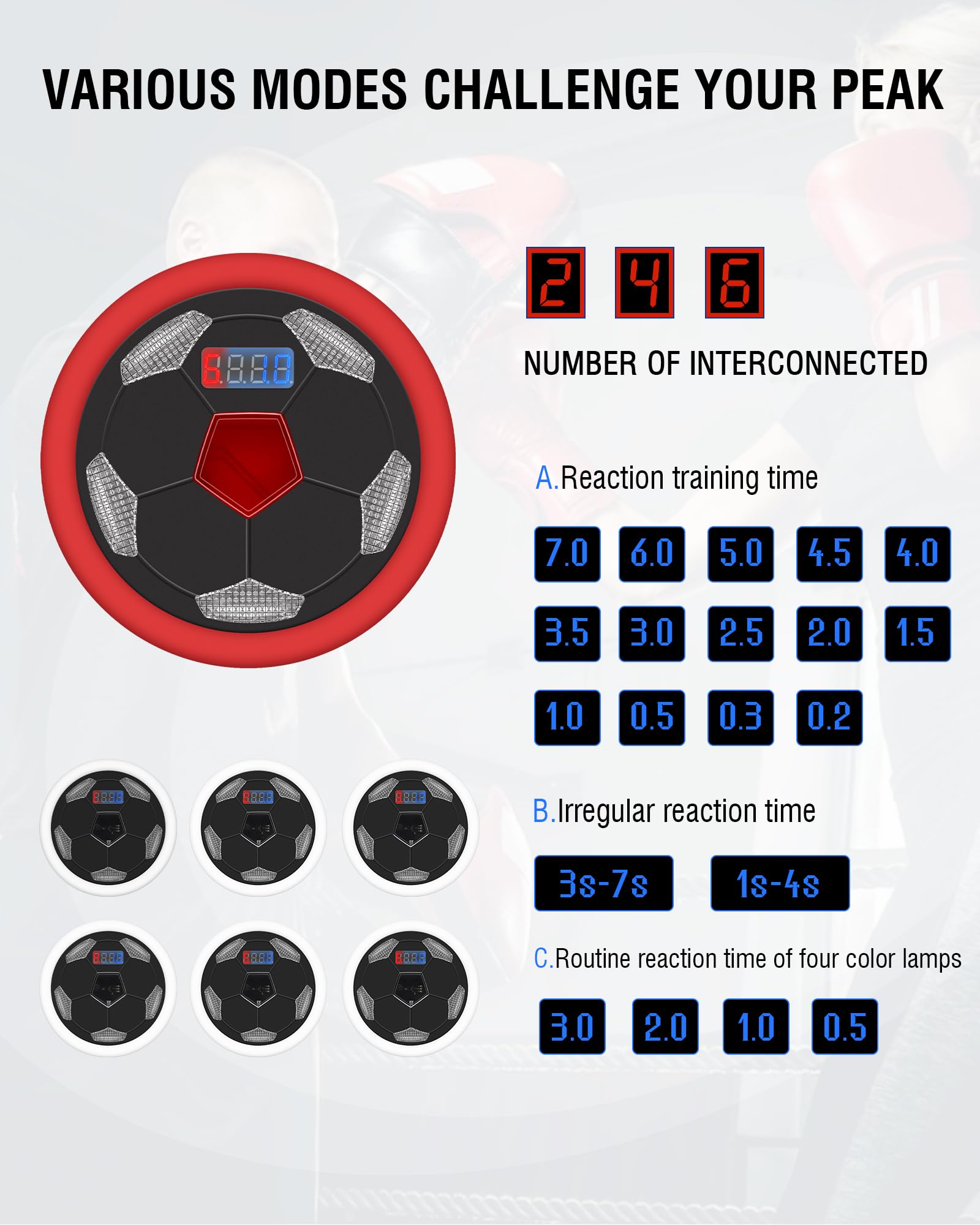 Reaction Training Lights - 6+1 LED Speed & Agility Training Equipment for Football, Boxing, Fitness | Sports Training Lights for Coaches, Gyms & Athletes | Improve Reflexes for Football Drills, Boxing Combos & Workout Sessions