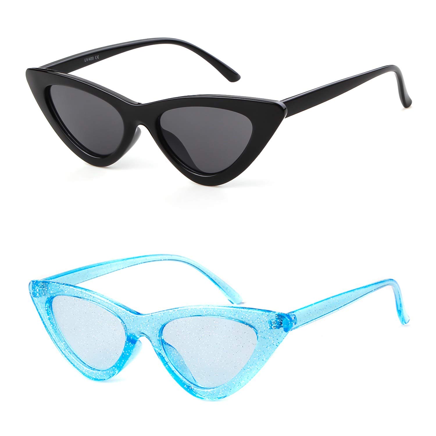 Retro Vintage Narrow Cat Eye Sunglasses for Women - 90s Inspired Clout Goggles with Plastic Frame - UV Protection Fashion Shades for Outdoor, Beach & Driving