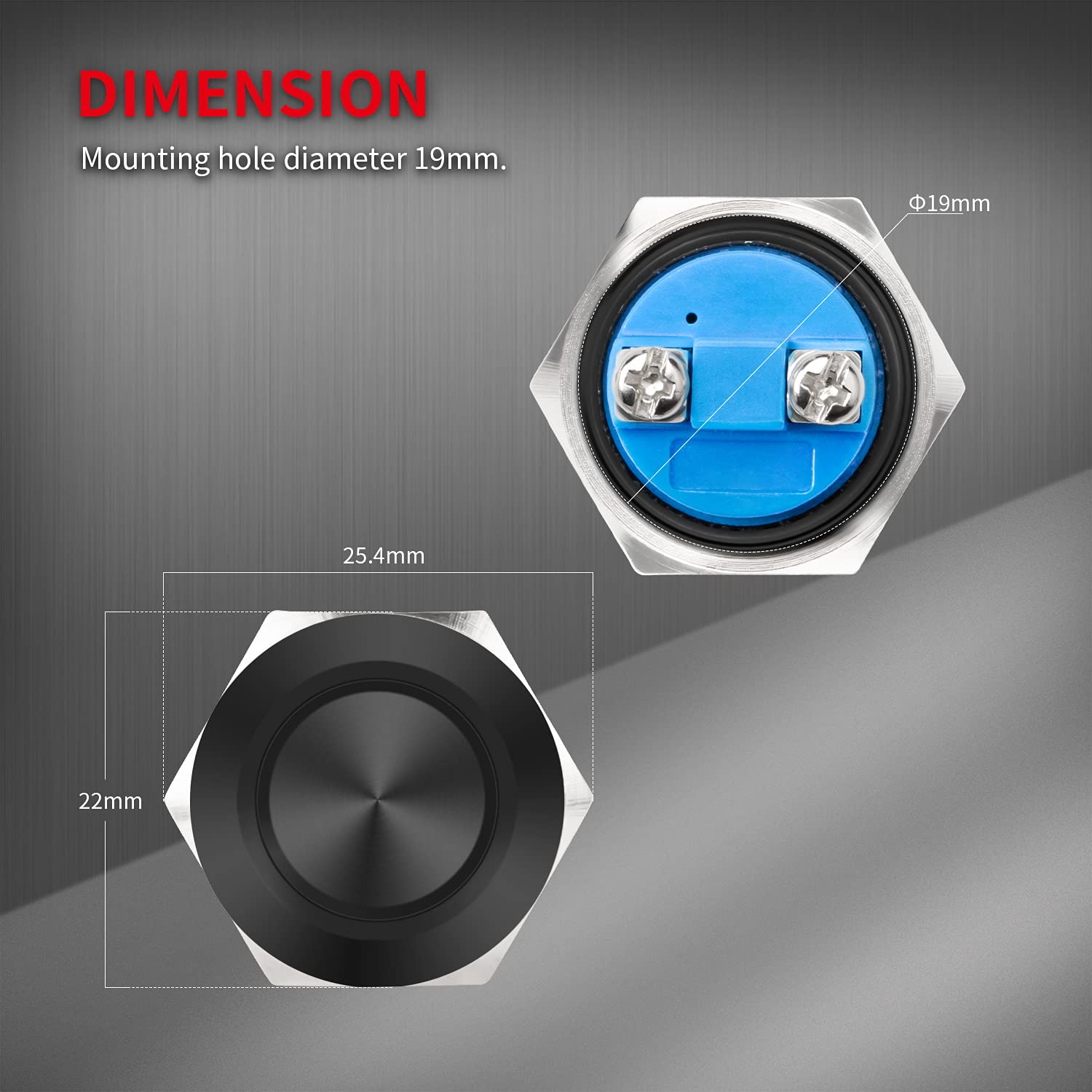 DaierTek 12V Momentary Horn Push Button Switch - Black Metal Waterproof 19mm Round Starter Power Switch for RV, Truck, Boat, Marine (2 Pack) - Perfect for Automotive, Marine & Industrial Applications