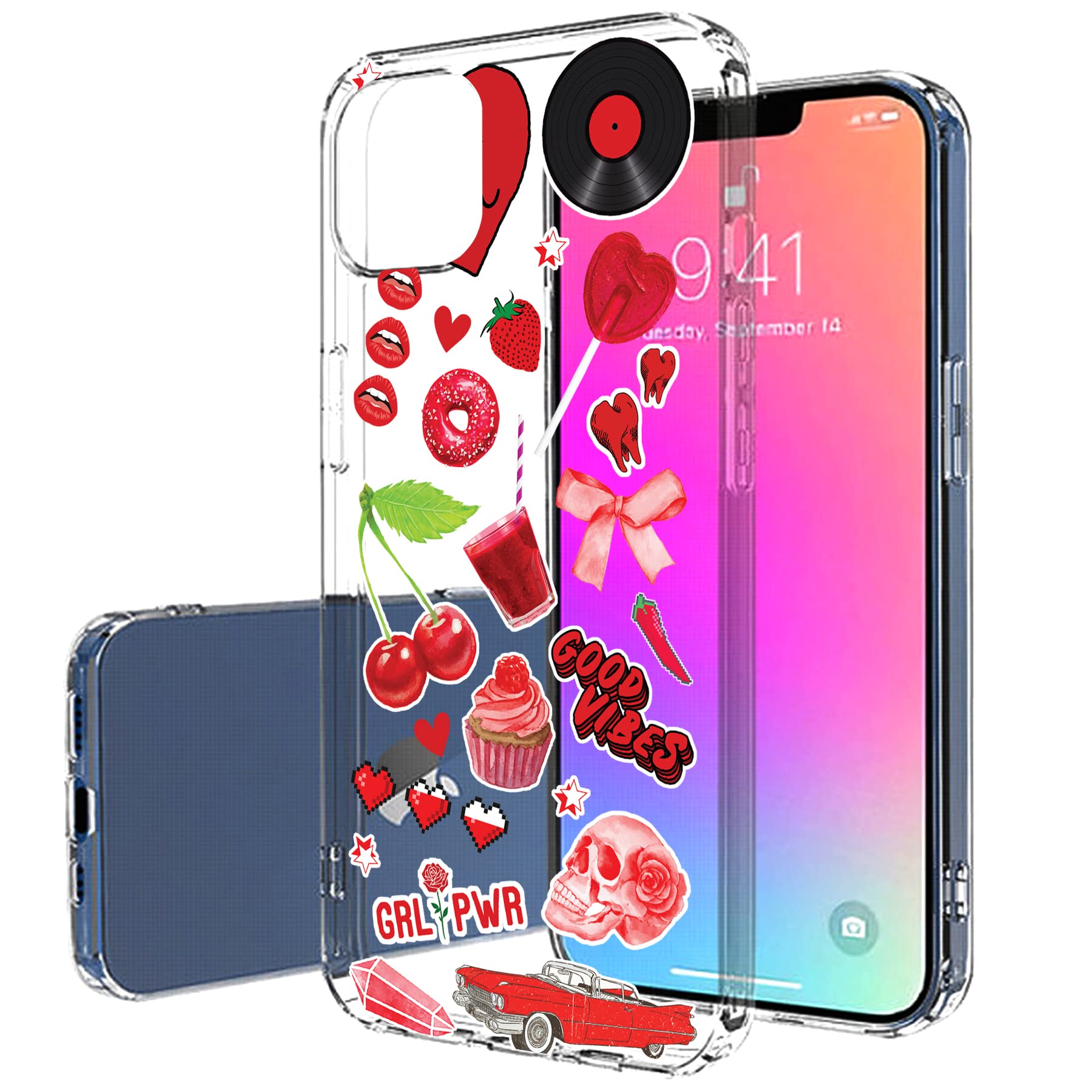 Slim Thin Gel TPU Case for Apple iPhone 13 Pro Max - Lightweight Flexible Soft Anti-Scratch Cherry Heart Print Cover (Made in USA) - Perfect for Everyday Use, Travel & Gift Giving