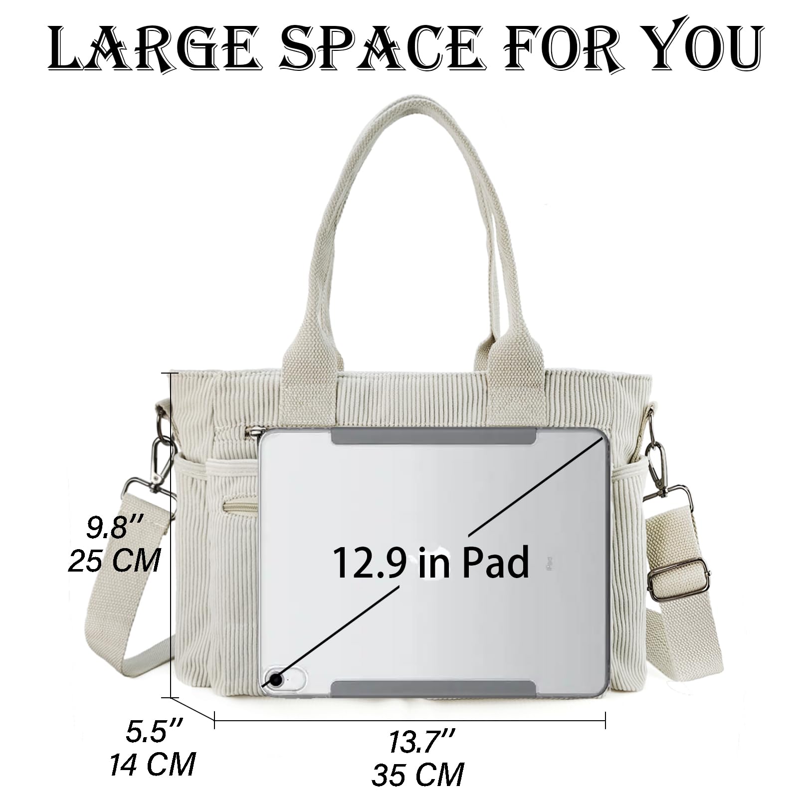 Women's Casual Corduroy Tote Bag with Multiple Pockets - Crossbody Hobo Purse for Travel, Work & Daily Use | Stylish Shoulder Handbag for Women