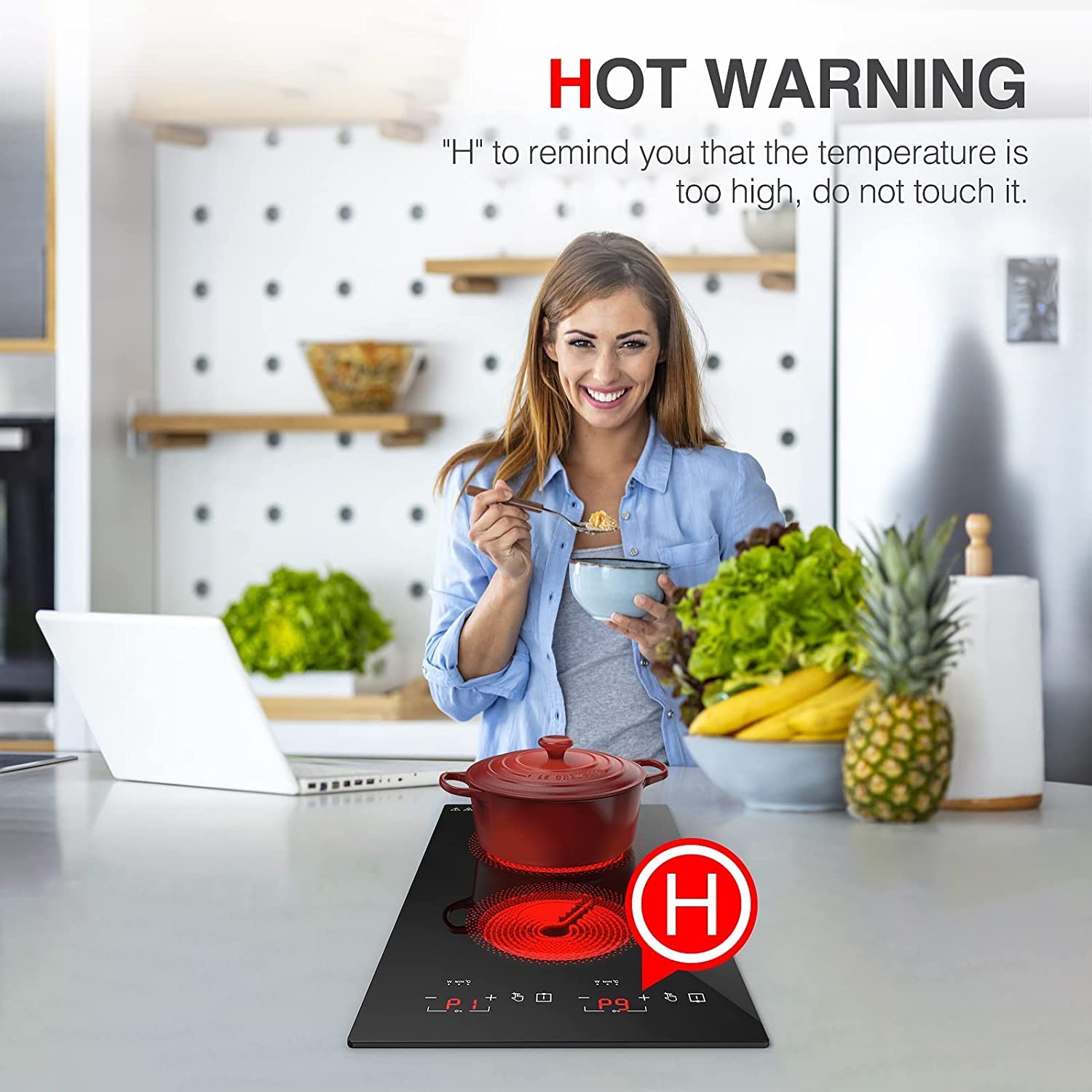 3000W Electric Cooktop with 2 Infrared Burners - 12