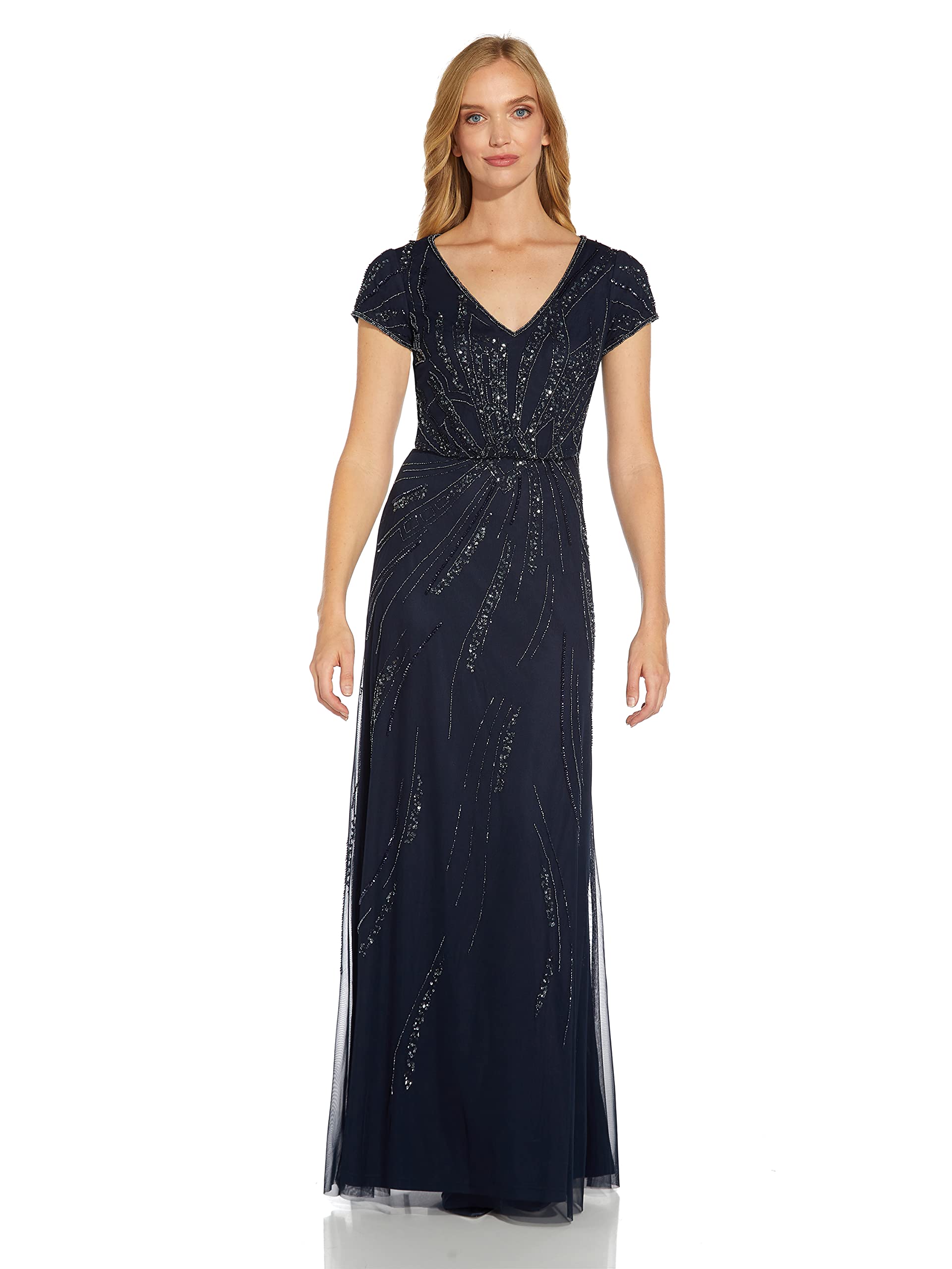 Adrianna Papell Women's Beaded Blouson Cocktail Dress for Evening Parties & Special Occasions | Elegant Sleeveless Formal Gown with Floral Embroidery