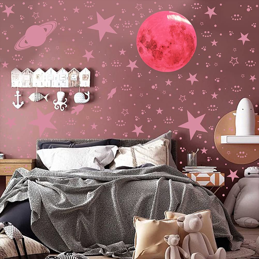 Yuhoo Glow in The Dark Stars Wall Stickers - 11 Inch Realistic Glowing Stars & Moon Decals for Ceiling, Kids Bedroom & Nursery Decor | Perfect for Night Lights, Space-Themed Rooms & DIY Starry Sky Projects