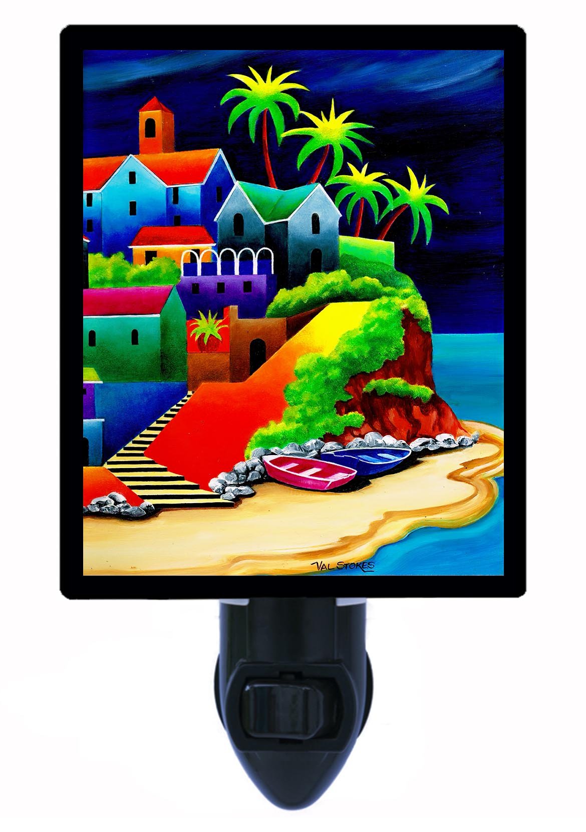 Mediterranean Beach & Palm Trees LED Night Light - Tropical Themed Night Light for Kids, Bedroom, Nursery, or Relaxation