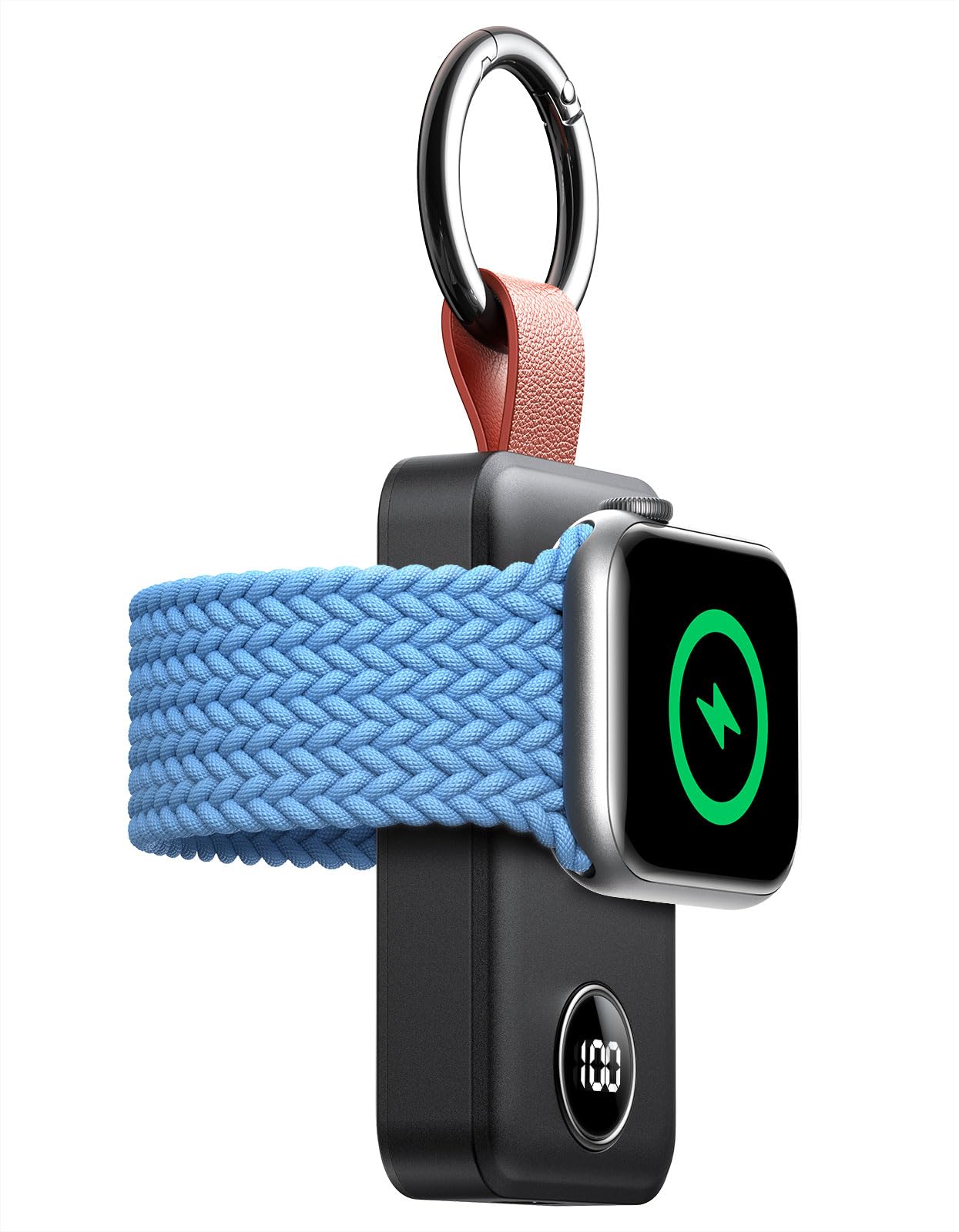 Portable 2000mAh Magnetic Wireless Charger for Apple Watch Series 8/Ultra/7/6/SE/5/4/3/2 - Keychain Power Bank for On-the-Go Charging at Home, Office, Gym or Travel