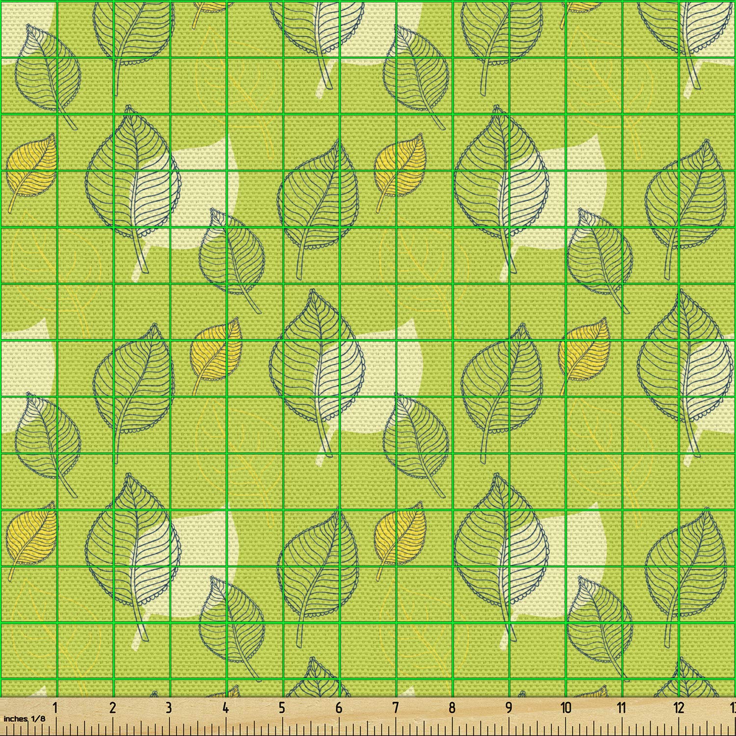 Ambesonne Green Fabric by The Yard - Abstract Falling Autumn Leaf Nature Print | Decorative Upholstery Fabric for Sofa, Curtains & Home Decor | 10 Yards Pale Yellow Apple Green | Perfect for Fall Seasonal Decor, DIY Projects & Crafting