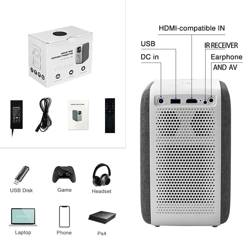 FPVAWKBL QUYNAGER Mini Projector - 4K HD Smart Home Theater Projector with LED Beam, Wireless Smartphone & TV Connectivity for Movies, Gaming & Outdoor Entertainment (Wall Projection, Portable Design)