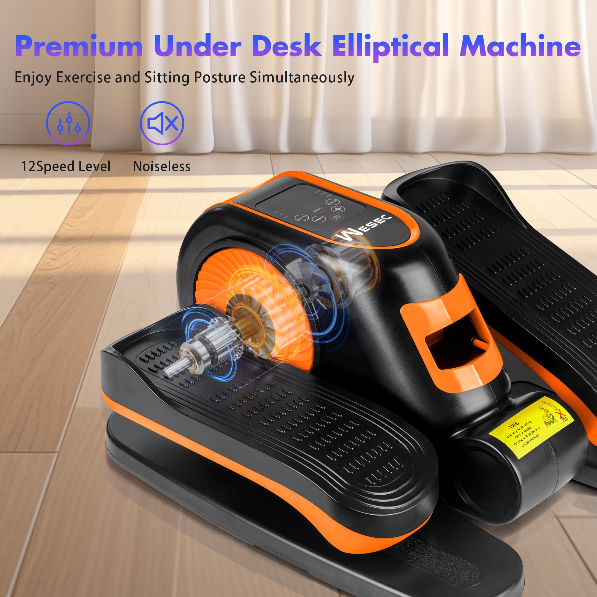 Under Desk Elliptical Machine - Quiet Seated Pedal Exerciser with Remote Control & 12 Speed Levels, Fully Assembled Leg Trainer for Home/Office Workout | Perfect for Sedentary Workers & Physical Therapy