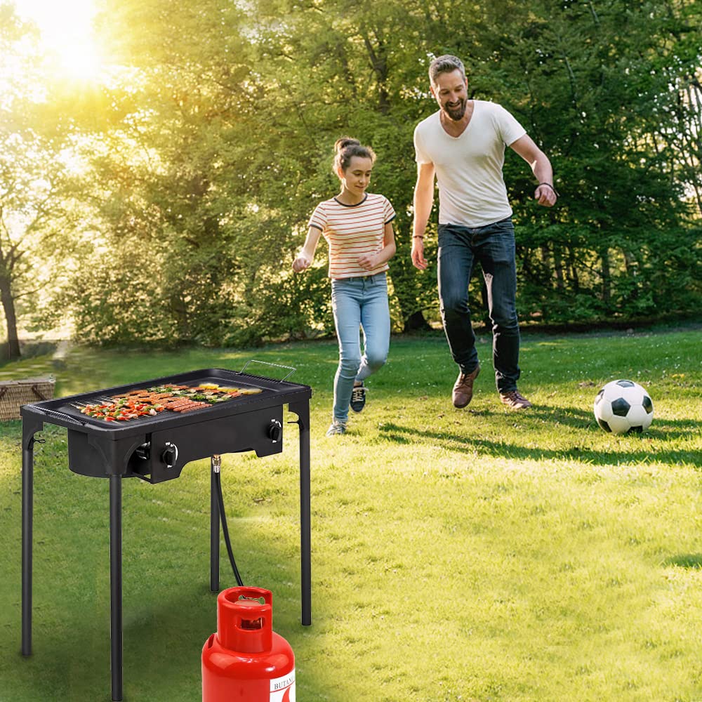 Portable High Pressure Propane Gas Camp Stove - Outdoor Cast Iron Cooking Burner for Camping, Backpacking, Patio & BBQ (Black) - Perfect for Grilling, Boiling & Outdoor Cooking Adventures