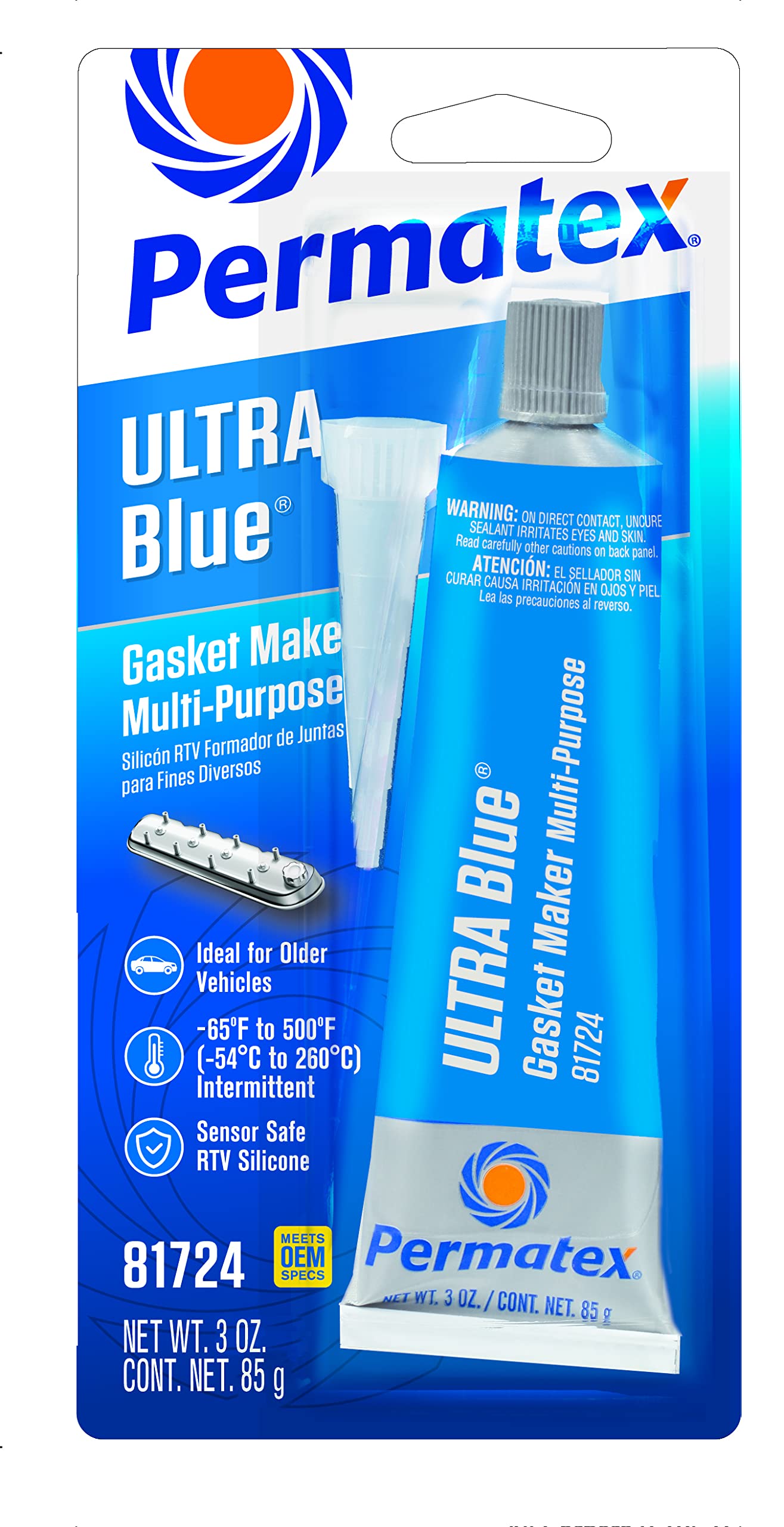 Permatex 81724 Sensor-Safe Ultra Blue RTV Silicone Gasket Maker - 3 oz. Tube - High-Temperature Sealant for Automotive Engines, Transmissions & Marine Applications