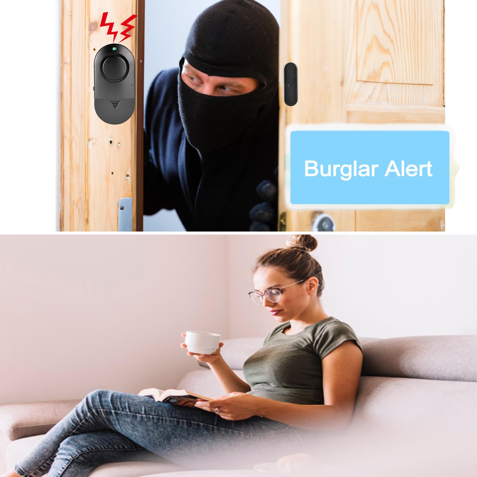 6-Pack Black Window & Door Alarm - Home Security Alarm for Kids, House, Office | Wireless DIY Burglar Alert for Windows, Doors, Apartments & Dorm Rooms