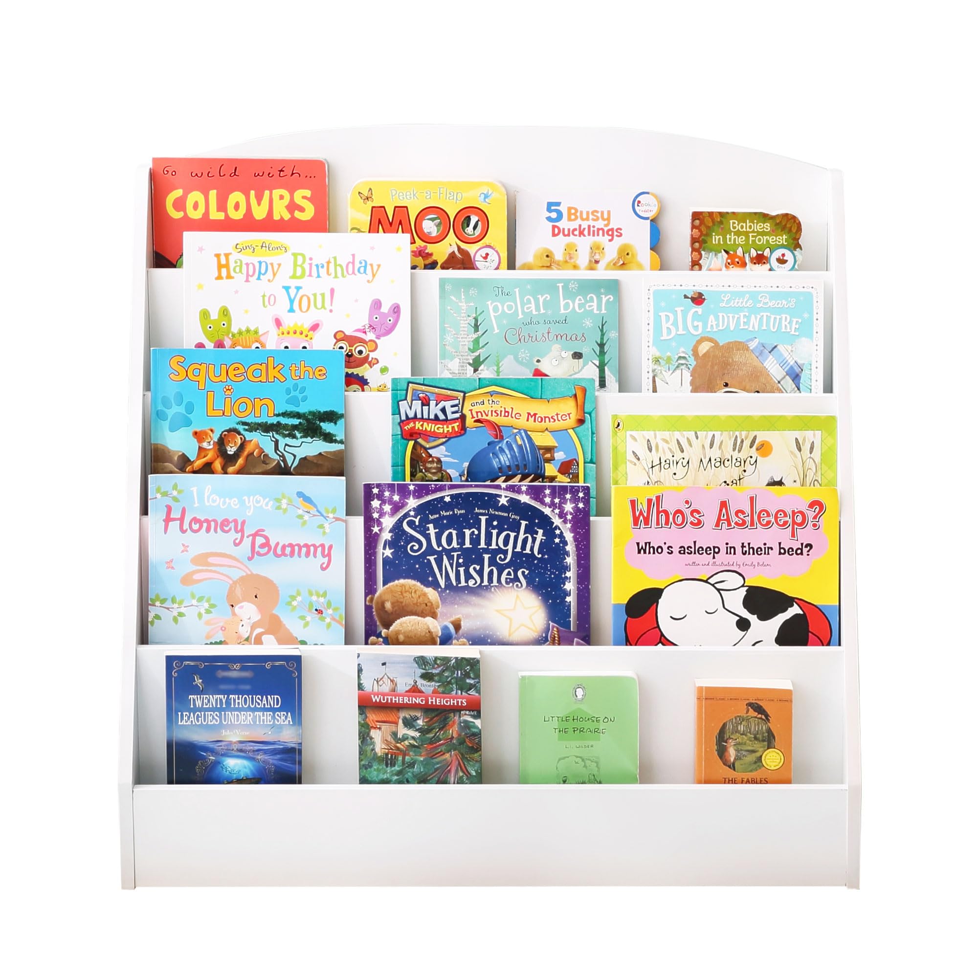 TOETOL 5-Tier Wooden Kids Bookshelf - Sturdy Toddler Book Display Organizer for Classroom, Playroom & Nursery - White Children's Book Storage Rack - Perfect for Daycare, Homeschool & Bedroom Reading Corner