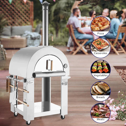 Empava PG01 Stainless Steel Outdoor Wood Fired Pizza Oven - Portable Backyard Pizza Maker for Patio, Garden & Camping