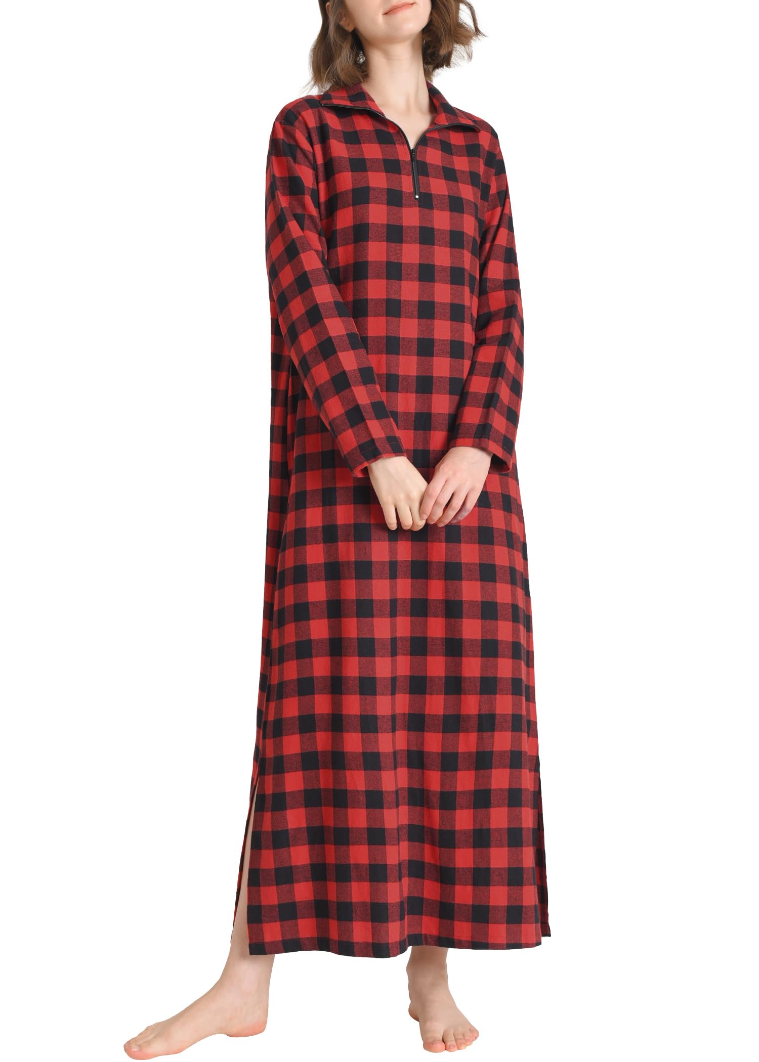 Women's Soft Flannel Nightgown - Long Sleeve Full Length Cotton Sleepwear for Winter, Cozy Loungewear for Cold Nights at Home