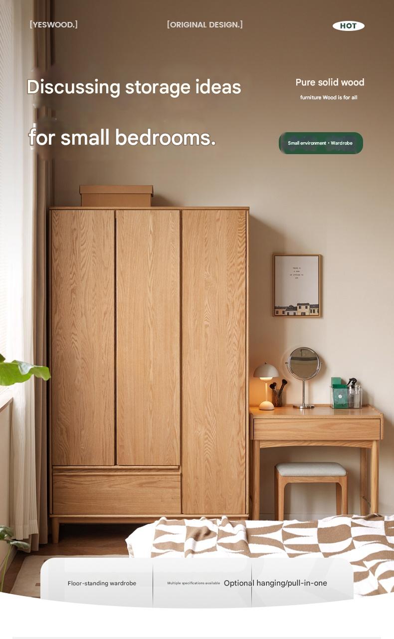 Modern Oak Solid Wood Wardrobe - Spacious Storage for Bedroom, Closet & Home Organization | Durable & Stylish Furniture for Master Bedroom, Guest Room & Walk-In Closets