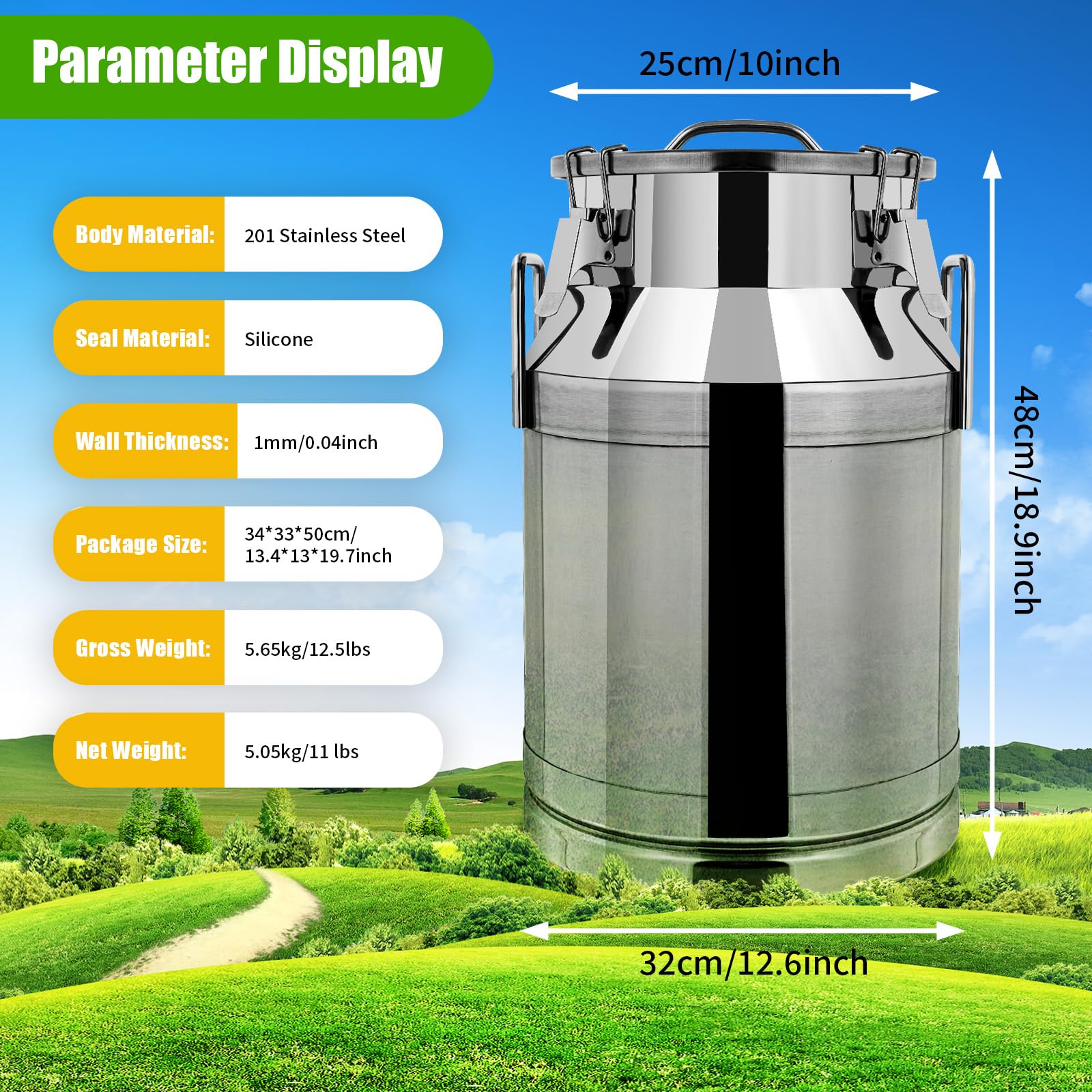 LOYALHEARTDY 30L/7.9Gallon Stainless Steel Milk Can with Lid - Airtight Food Storage Container for Kitchen, Camping & Restaurants | Perfect for Milk, Water, Ice, Grains & Dry Foods | Durable Metal Ice Bucket & Liquid Dispenser