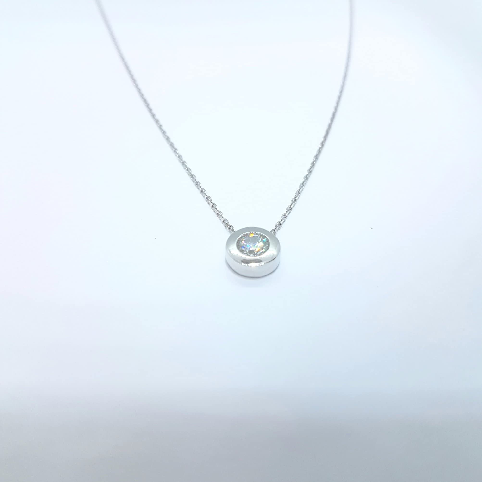 14K Solid Gold Solitaire Necklace for Women - Floating CZ Bezel Round Pendant, Minimalist Dainty Jewelry, Gift for Her - Perfect for Weddings, Anniversaries & Everyday Elegance
