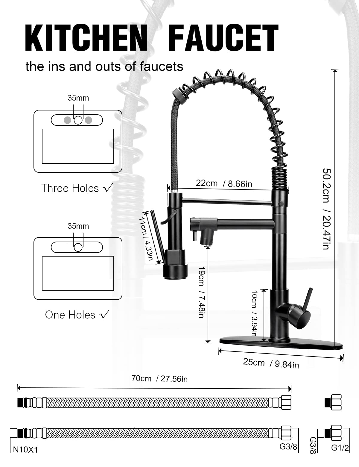 **Black Commercial Kitchen Faucet with Pull-Down Sprayer - Serimer Solid Brass Matte Black Sink Faucet with Deck Plate - Perfect for Modern Kitchens & Restaurants**