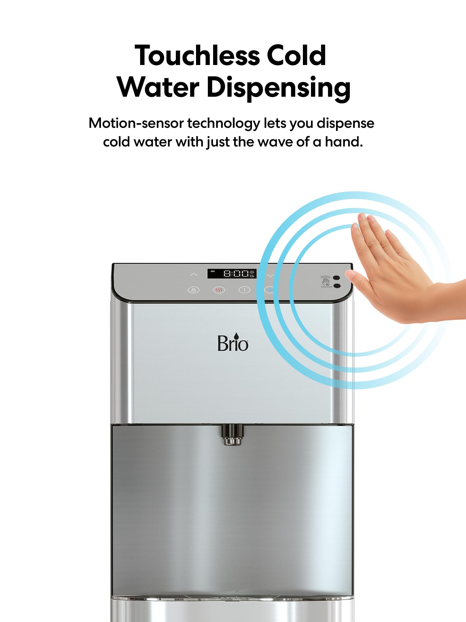Brio Moderna Touchless Bottom Load Water Cooler Dispenser - Self-Cleaning, Motion Sensor, 3 Temperature Settings, Child Safety Lock, 3/5 Gallon Bottle Capacity, Digital Display with LED Light - Perfect for Home, Office, and Kitchen Use