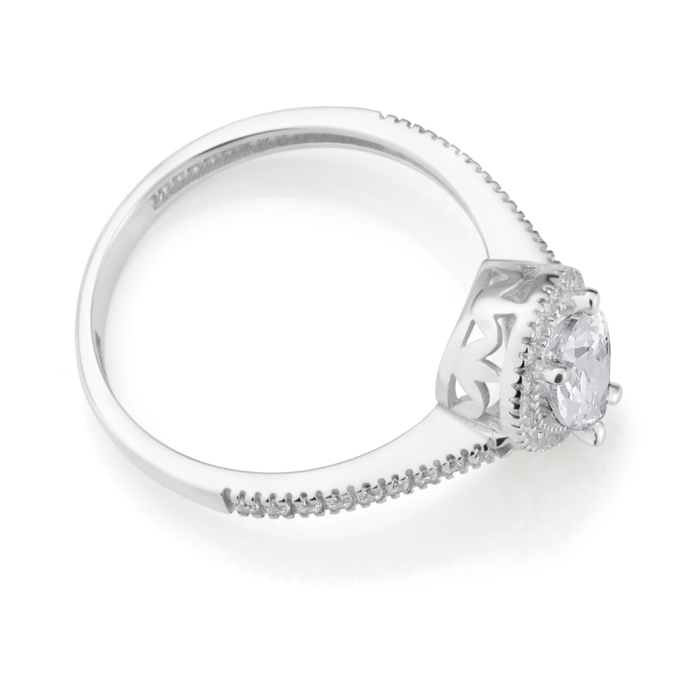 9ct White Gold Zirconia Pear Shaped Halo Ring - Elegant Engagement & Wedding Jewelry for Women - Perfect for Proposals, Anniversaries & Special Occasions