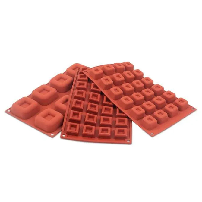 Non-Stick Orange Mini Square Savarin Mold - Set of 28 Baking Forms for Perfect Cakes, Tarts & Desserts | Ideal for Home Bakers & Professional Chefs