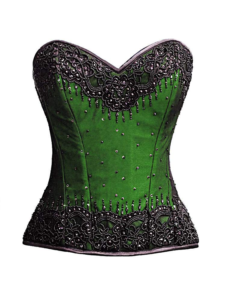 Black Sequin Gothic Corset Top - Satin Overbust Bustier for Halloween, Burlesque, Cosplay & Lingerie | Perfect for Costume Parties, Nightclub Outfits & Vampire-Themed Events