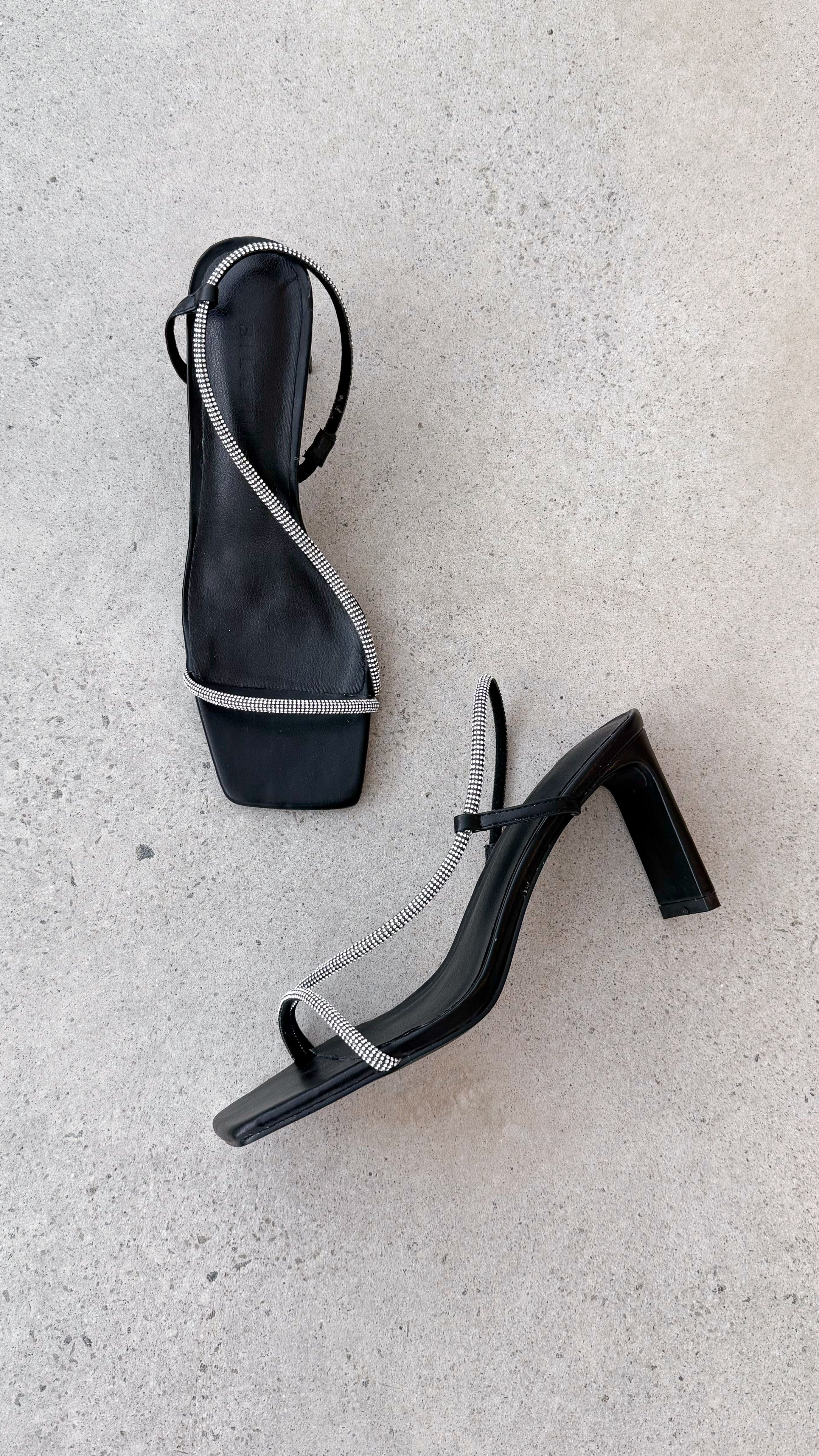 Kaye Black Diamante High Heels for Women - Elegant Party Shoes for Evening Wear, Prom, and Special Occasions