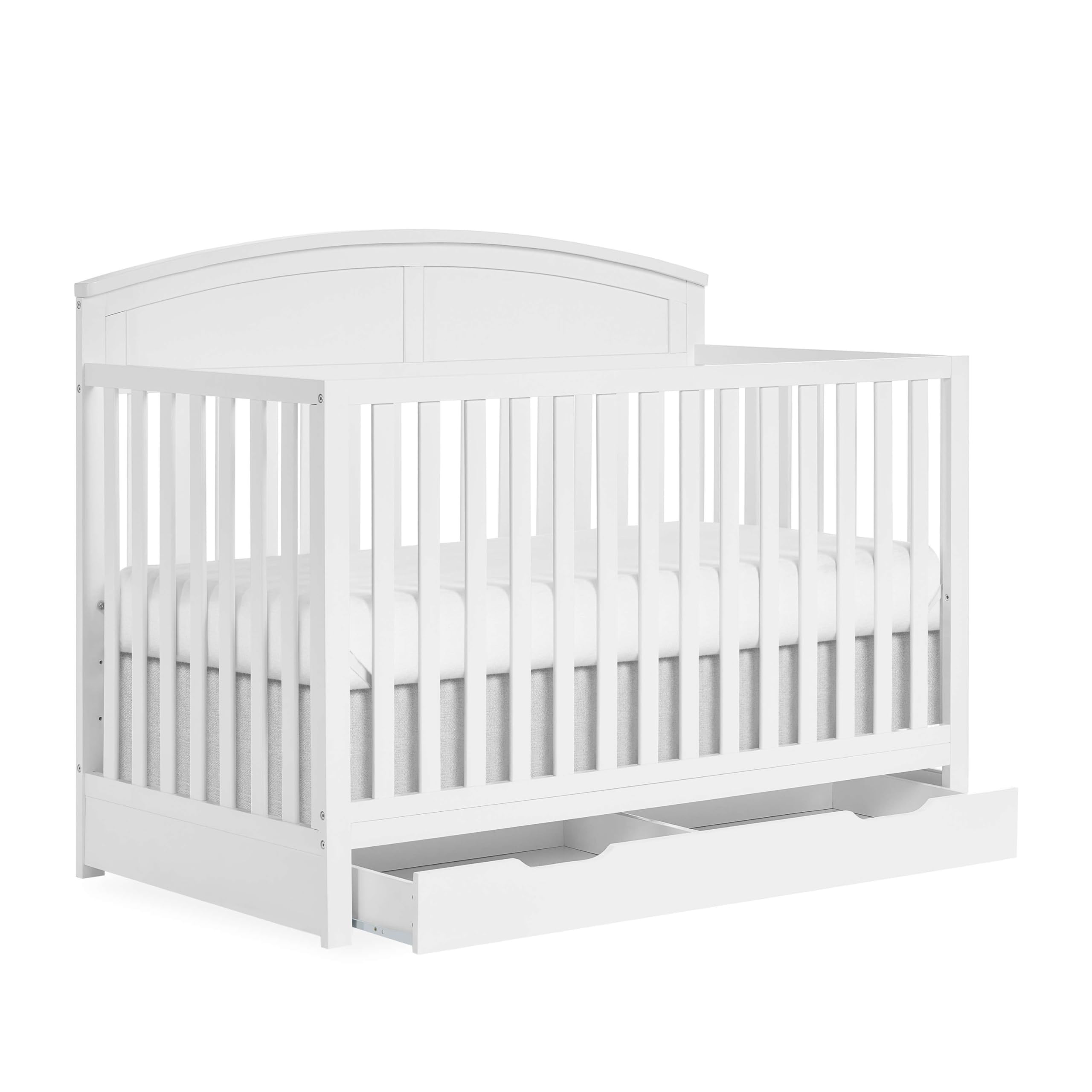 Dream On Me Storybrooke 5-in-1 Convertible Baby Crib with Storage Drawer - White | JPMA & Greenguard Gold Certified | Sustainable Pinewood Construction | Non-Toxic Water-Based Paint | Nursery Furniture for Newborns & Toddlers | Perfect for Small Spaces & Modern Nurseries