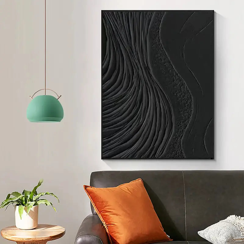 Black Minimalist Textured Painting Canvas - Modern Abstract Wall Art Decor for Living Room, Bedroom & Office | Premium Quality #MZ002