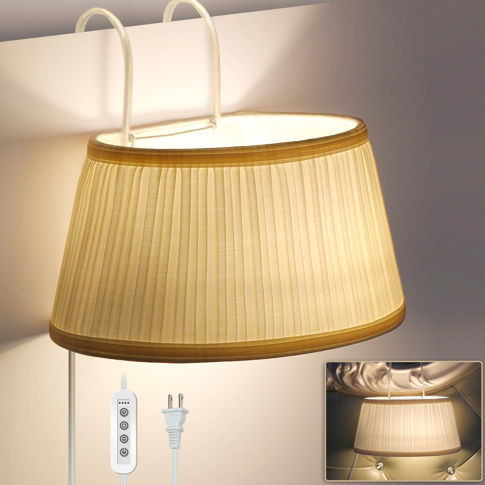 Adjustable Bed Reading Light with Soft Fabric Shade - Eye-Caring Headboard Lamp for Nighttime Book Reading, Plug-in Bedside Light for Cozy Bedtime & Relaxation