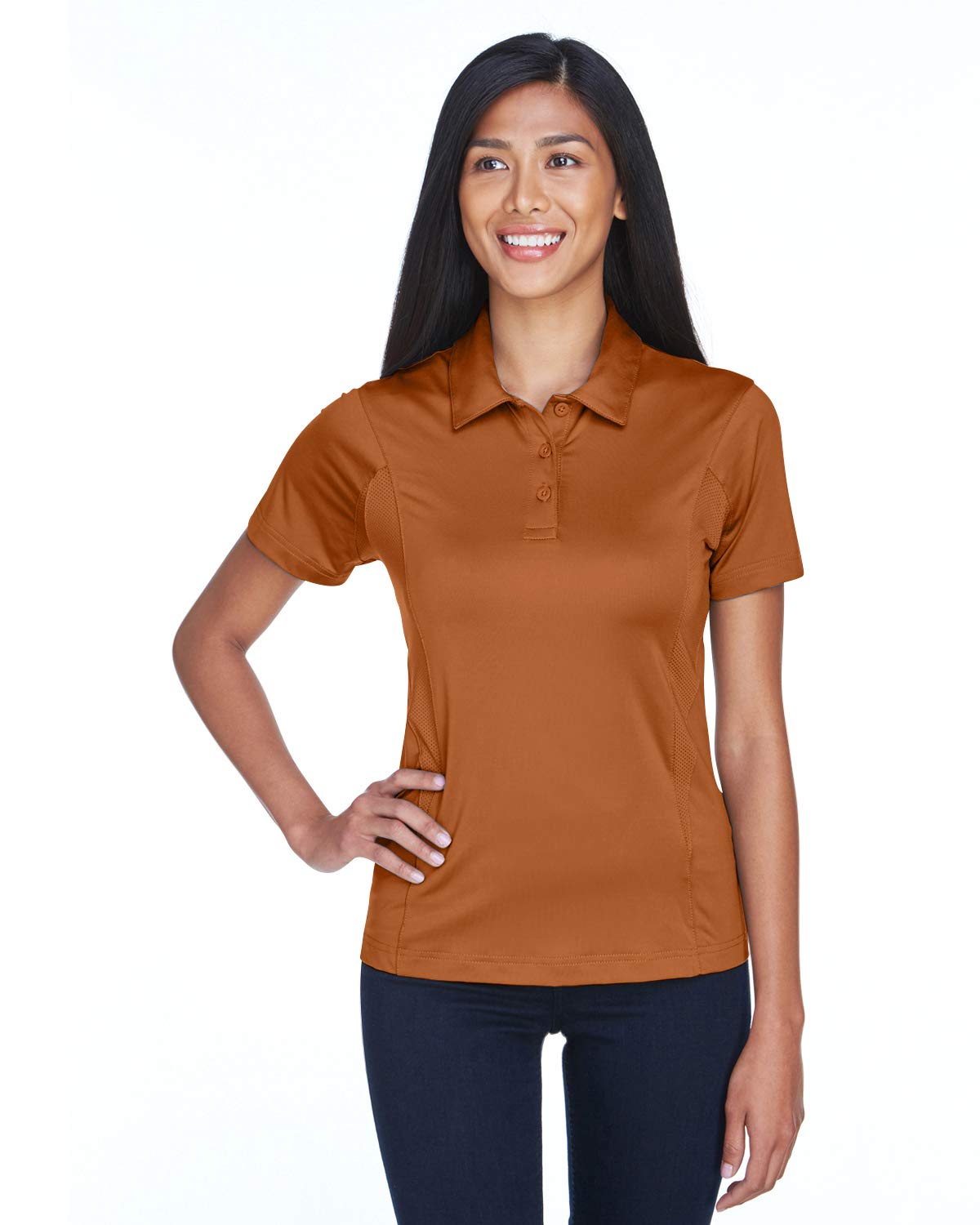 TEAM 365 Women's Performance Polo Shirt - Moisture Wicking, Breathable, Quick Dry Golf Tennis Workout Top (SP Burnt Orange, Medium) - Perfect for Sports, Gym & Casual Wear